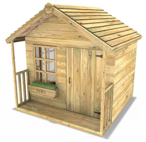 Rebo 5FT x 5FT Childrens Wooden Garden Playhouse | Outdoor Toys | Sturdy Outdoors Garden Wendy House for Kids, Children | Inspires Imaginative Play (SPARROW)