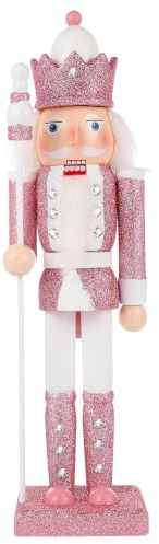 NOLITOY Casse-Noisette Soldat Noël Casse-Noisette Ornements en Bois Traditionnel Paillettes Rose Soldat Figure Décor de Noël pour Étagères Et Tables (12. 18)