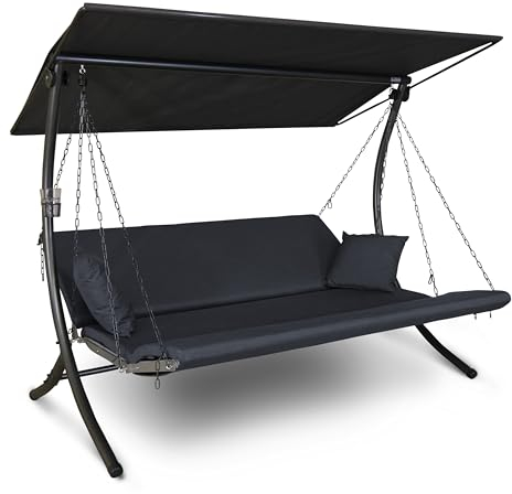 Angerer Hollywoodschaukel Luxus Zip – Schaukel zum Sitzen, Liegen & Entspannen, inkl. Bett-Funktion, einfache Montage, Made in Germany, wetterfeste Kissen, Dunkelgrau