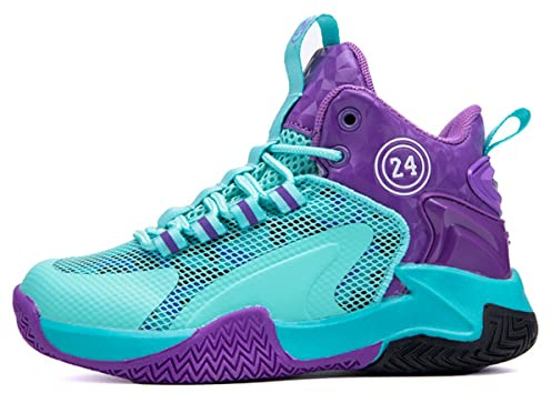 CZHIHANEG Scarpe da Basket,Scarpe da Basket per Bambini,Scarpe Sportive con Chiusura a Velcro,Scarpe Sportive,Viola Luna,38 EU