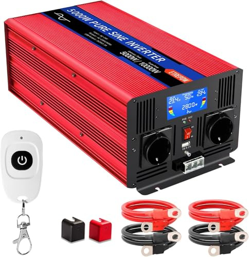 ETREPOW 5000W Reiner Sinus Wechselrichter 24V auf 230V Spannungswandler | 2 EU-Steckdosen & USB-Anschluss,Kabellose Fernbedienung & LCD-Display,Ideal für Wohnmobil, Camping, Auto & Boot