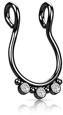 Treuheld® Fake Septum Nasenklemme mit Kristallen | 3 Farben [02.] - schwarz