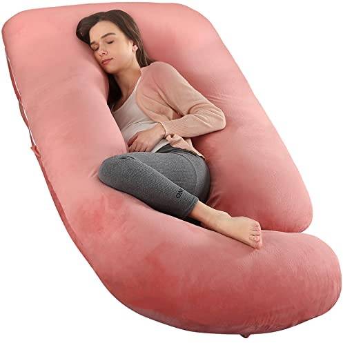 U-Shaped Full Body Pregnancy Pillow for Sleeping – 57 Maternity Pillow with Removable Cover, Support for Back, Legs, Belly & Hips (Velvet -Pink)