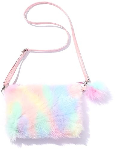 Tolenre Plüsch Handtaschen Kinder Regenbogen Plüsch Crossbody Schulter Mädchen Verstellbarer Umhängetaschen Kleine Plüschtasche Handytasche Schmucktasche für Kinder, Mädchen, Frauen