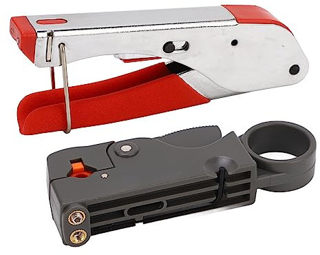 Crimpadora De Cable RG58 RG59 RG62, Kit De Crimpadora De Cable Coaxial Con Pelador 20 Piezas Conectores F Herramienta De Crimpado De Cuerda De Alambre Ajustable