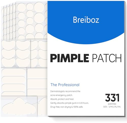 Breiboz Day and Night Acne Pimple Patches for Face Invisble Spot Patches for Cover Zits and Blemishes with Tea Tree, Salicylic Acid & Cica Oil-280 Patches, 5 Sizes, 2 Thickness