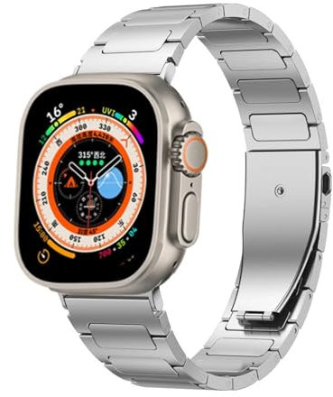 Soyeacrg Kompatibel mit Apple Watch Armband 49mm 45mm 44mm 42mm 41mm 40mm 38mm, Damen Herren Titan Metall Business Armband für iWatch Serie 9 8 SE 7 6 5 4 3 2 1 Ultra 1 2,Silver 2,38/40/41mm