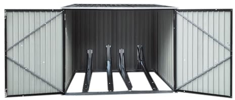 Panana Two Door Metal Garden Shed Tool Storage Sheds Lockable Black Color with 4 Removable Gravity Locking Racks Can Put 4 Bicycles (6.6x6.43ft Black),(northgjf6778)