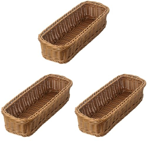 TsoLay 3X Desktop Cutlery Storage Basket, Restaurant Tableware Drain Box With Woven Design, Brown