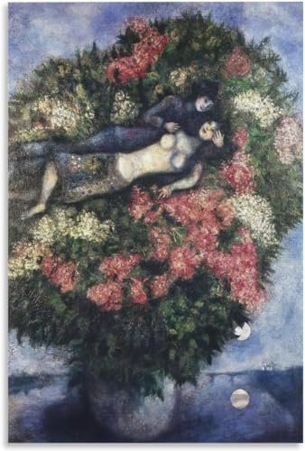 SGFGAD FHYWQ Berühmte Marc Chagall Poster und Drucke Abstrakt《Liebhaber in den Flieder》Leinwandmalerei Marc Chagall Wandkunst Für Wohnkultur Bilder 40x60cm Kein Rahmen