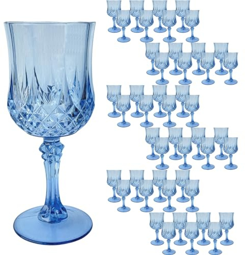 Veiuwa 48 PCS Blue Plastic Wine Glasses,Reusable Plastic Wine Glasses,Blue Goblet Glass,Durable and Sturdy Cups Can Be Used for Various Parties Such as Weddings!