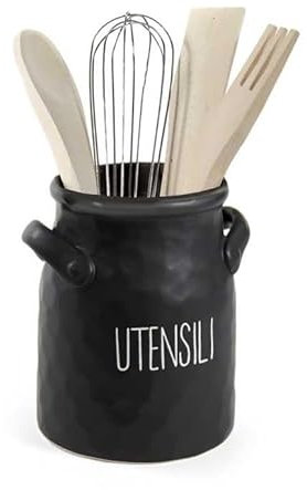 Maury's Linea Ondul Nera per la Cucina,Barattoli Porta Utensili Porta Posate e Porta Tovaglioli con Tappo in Legno per Design Moderno Praticità e Capienza Ottimale (Porta Utensili)