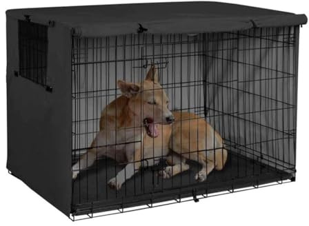 ZONADAH Hundekäfig-Abdeckung, 109 x 74 x 76 cm, Hundekäfig, wasserdicht, verdunkelnd, atmungsaktiv, tragbarer Hundekäfig für Welpen, Katzen, Trainingskäfig, drinnen und draußen, Schwarz