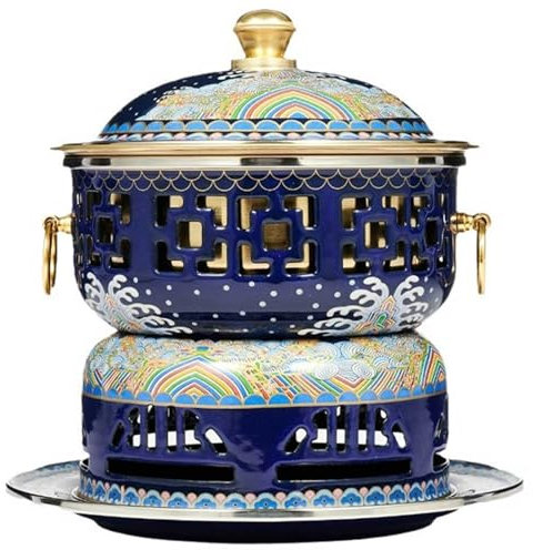 SUPBEI Chinesisches Kupfer-Hot-Pot-Buffet, Vintage Beijing Alkohol-Hot-Pot Chafing Dish, geteiltes Design, geeignet für Familienfeiern zu Hause,A