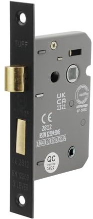 Infinity Decor Fire Rated Matt Black 3 Lever Mortice Bathroom Lock 63mm; CE Approved Reversible Catch for Internal and External Doors