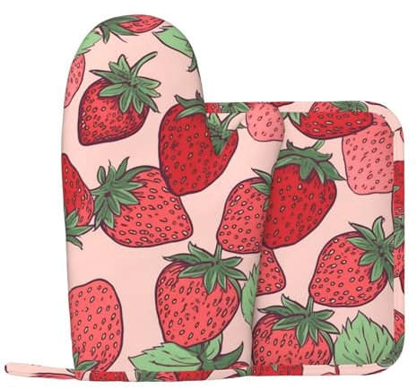 Lot de 2 maniques et maniques en silicone antidérapant et résistant à la chaleur Motif fraise