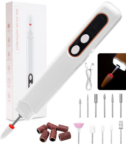 Toaren 12 In 1 Fresa per Unghie, Lima per Unghie Elettrica Manicure Elettrico e Pedicure, Lima per Unghie Elettrica Senze Fili con LED, Velocità Regolabil, per Rimozione Smalti e Gel, per Casa e Salon