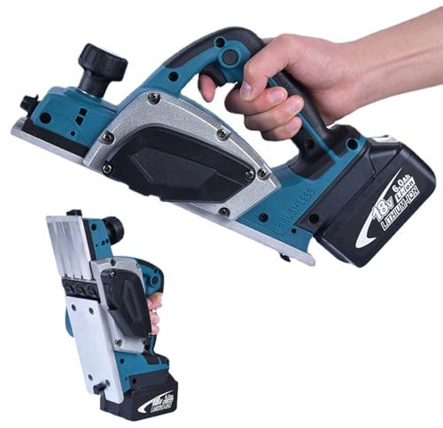 BDJSN Raboteuse À Bois Électrique sans Fil 650 W, Raboteuse À Main Portative pour Le Travail du Bois 15 000 TR/Min, Profondeur De Rabotage 0-5 Mm, avec Batterie Au Lithium Et Chargeur
