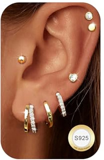YADOCA 7 Paar Ohrringe Silber 925, Ohrstecker Silber 925 für Damen Hypoallergen 14K Vergoldet Kleine Ohrstecker Set für Damen Zirkonia Piercing Ohr Gold
