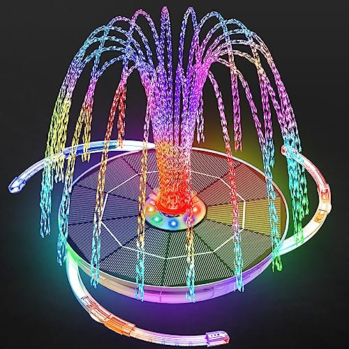 AISITIN Fontana Solare LED 6,5W con Supporto Regolabile, Pompa per Laghetto Solare Colorata a Batteria Integrata e LED Bifacciali – Ideale per Bagni d’Uccelli, Stagni da Giardino