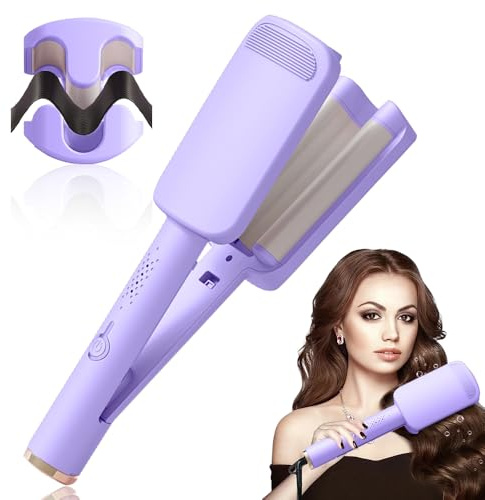 Vmxlso French Wave Curling Iron, 32mm Mermaid Styler With 4 Gears Temperature Control for Long/Short Hair - Fast Heating Purple Curler