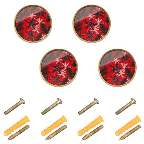 EtherSpher Anpassbare schwarze Seesterne, rote Kieferbäume, Frohe Weihnachten, Schrankknäufe zum Aufhängen, 32 mm, moderne Knöpfe für Vorraum, 4 Stück
