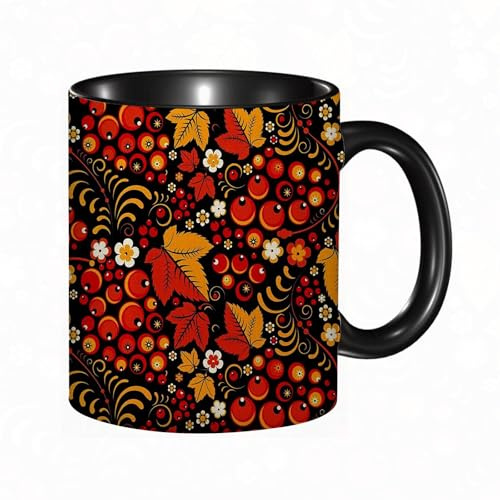 reyawdf Tasse Originale avec Illustration Personnalisée, Khokhloma d'automne rouge dans les baies noir,Mug Humour pour Collègue, Cadeau Unique pour Noël, Anniversaire, Retraite, Amis et Famille,330ml