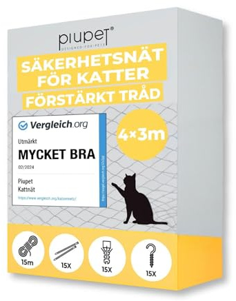 PiuPet Rete per gatti rinforzata in filo di ferro I 4 x 3 m I Verde I Kit di fissaggio Incluso I Rete per Gatto per Balcone | Griglia per Gatto