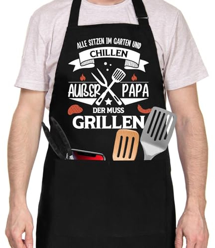 Ysound Delantal de barbacoa para hombres, delantales para cocineros, barbacoa, pintura para hornear, delantal de cocina negro, regalo para hombres, papá, abuelo, marido para cumpleaños, día del padre