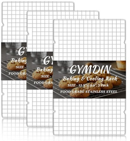 Gymdin Griglia Forno, Set di 3 Griglie di Raffreddamento in Acciaio Inox, 40,2 cm x 25 cm, griglia Rettangolare per cuocere, arrostire e Molto Altro Ancora, Forno e Lavabile in lavastoviglie