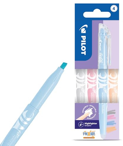 Pilot FriXion Light Natural Löschbare Textmarker, 4 Stück, hellgrau, rosa, blau, orange, thermoempfindliche Tinte, schmierfrei, glatter Fluss, 4,0 mm Keilspitze mit Clip für Journaling, Notizen & Büro