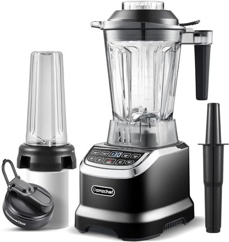 AMZCHEF Professioneller Standmixer Mixer Smoothie Maker - 1800W Blender - Mixer Hochleistungsmixer mit 6 Pro-Scharfe 3D Klingen - 22000 U/Min Standmixer - 1,85 Liter Flasche und 600ml Tragbare Flasche