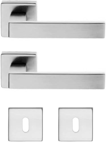 DACAN PROTECTION Coppia Maniglie Per Porte Interne, Maniglia porta interna stile moderno Quadrata, complete di fissaggio e bocchette (Cromo Satinato)