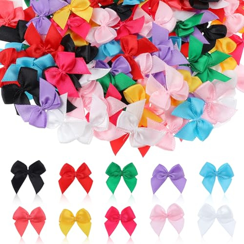Classicseali 100 Stück Mini Haarschleifen, Satinband Bunt, Dekoration | Kleine Schleifen zum Basteln, Mini Schleifen für Kartenherstellung, Nähen, Scrapbook, Hochzeit, Haarschmuck Deko