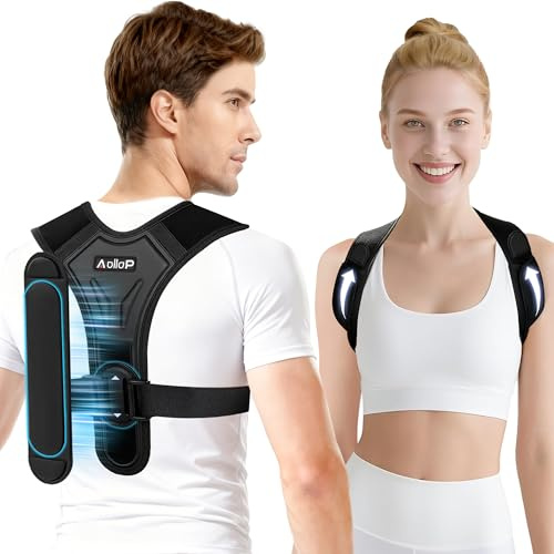 Aollop Posture Corrector for Women Men, Upgraded Upper Back Brace, Back Straightener with Cushioned Shoulder Pads & Underarm Pain Relief Strap, Adjustable Back Support for Shoulder Neck(35.4'-41.3')