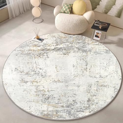 technodry Teppich Rund 123 cm – Weicher Kurzflor Abstrakt Teppich Waschbar, rutschfest Teppiche Wohnzimmer Rund, Moderner Hochflor Teppiche für Schlafzimmer, Büro, Kinderzimmer, Beige