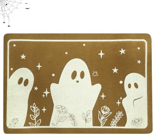 Halloween Fußmatte, Gruselige Geister Fussmatte Halloween Deko Teppich mit Leuchteffekt Im Dunkeln, 40 X 60 Cm, Rutschfest, Verschleißfest, für Badezimmer, Balkon, Küche, Terrasse und Raumdekoration