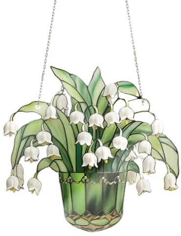 Lily of Valley Sun Catcher - Solfångare för fönster | Green Plants | suncaatcher Decor | Hängande kristallglas prydnad Window, trädgård, inomhus utomhus utrymmen | Dekorativ present till mamma