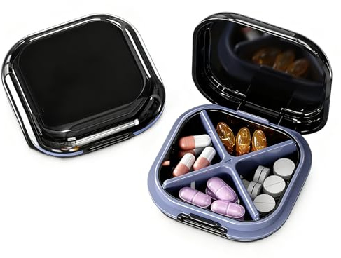 Pillerbox, Biluer pillerask liten för resor medicinlåda tablettlåda liten pillerask tilläggslåda medicinlåda liten fuktbeständig pillerask med fyra fack