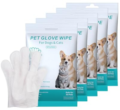 SEESUNO 30 Pcs Cat Dog Washing Gloves for Cleaning, Waterless Wash Free Pet Glove Wipes Dog