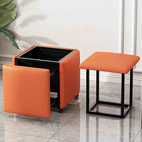 5-in-1 Ottomanen-Hocker, stapelbarer Stuhl & Sofa, Leder, Würfelsitz für Esszimmer, Rahmen aus Karbonstahl, mit Rollen, 45 x 45 x 45 cm, stilvolle Wohnmöbel