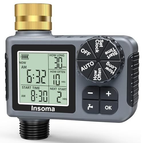 Sprinkler Timer with Brass Inlet, Water Hose Timer for Garden Hose with Auto/Manual/Rain Delay Mode, Easy Setup Irrigation Timers for Lawn, Garden, Vacation Watering,1 outlet