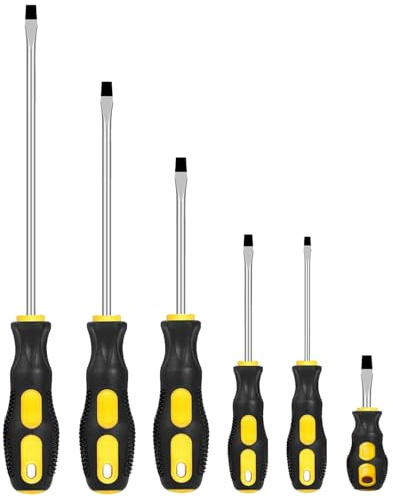Fixinus 6-Piece Magnetic Slotted Screwdriver Set, Professional Cushion Grip | Flat Head Screwdrivers Hand Tool Set