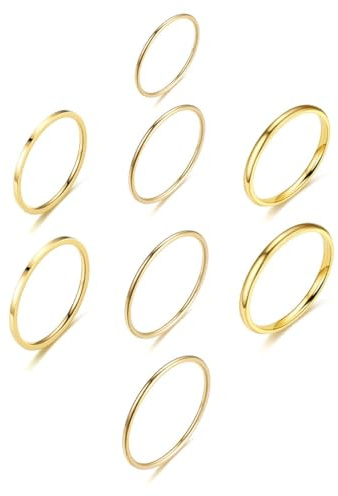 IBXWMNG Pack de 8 Anillos Apilables de Acero Inoxidable para Mujer Mince Anillos de Nudillo Talla 5 6 7 8 Set de Anillos Finos Minimalistas Joyería para Hombre y Mujer