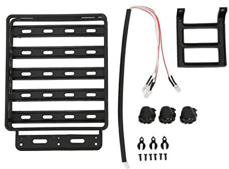 Lylithuif RC Roof Rack with LED Lights Simulation Luggage Rack Kit for 1/14 RC Car Accessories Black Plastic 130 x 97 x 18mm