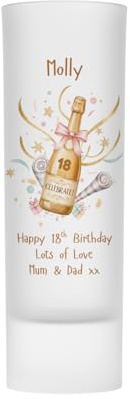 Personalised 18th Birthday Shot Glass, Age 18 Celebrate Champagne Bottle Design, 18th Birthday Gift for Girls Her, 21st 30th 40th