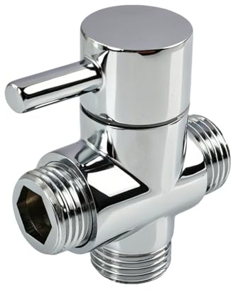 Vanne de Dérivation 3 Voies pour Douche, Inverseur en Laiton Chromé, Adaptateur en T avec Entrée Mâle G1/2 et Double Sortie G1/2 pour Douchette à Main et Tête de Douche Fixe