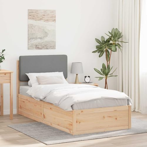 Teenpull Sängram med vadderad sänggavel ljusgrå, 90 x 190 cm, ram i massivt trä, ribbotten ingår, stabil klädselsäng för sovrum och ungdomsrum, enkel montering