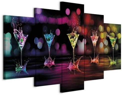 B&D XXL - Leinwandbild Cocktail Wasser Abstrakt, 100x50 cm, 5-teilig | Hochwertige Leinwand, sofort aufhängbar, ideal fürs Wohn- oder Schlafzimmer, wasserfest und lichtecht, langlebig, stilvoll
