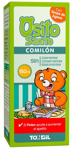 Osito Sanito Comilón 150 ml | Jarabe Infantil para Aumentar el Apetito - A base de Polen de Abeja, Jalea Real y Fenogreco - Con Sirope de Ágave. Sin gluten, Sin Edulcorantes | Laboratorios Tongil